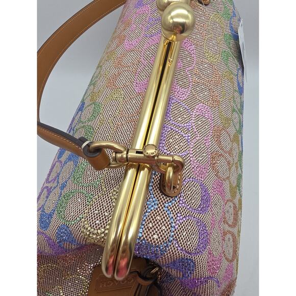 NWT Coach Large Kisslock Frame Bag Rainbow Crystal Signature Jacquard CCX15 - Picture 5 of 9